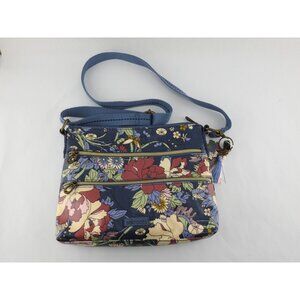 New Sakroots Artist Circle Crossbody Bag Flower Power Print Blue Denim Purse